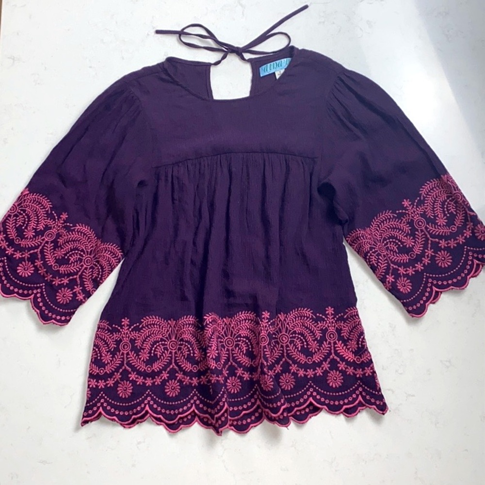 Dina Be Boho Embroidered Purple Top